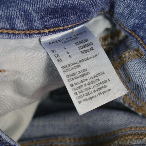 American Eagle Outfitters Blue Stretch Distressed Mom Jean Pants Womens Size 6 - Picture 4 of 6